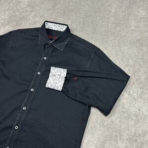 Robert Graham Shirt Mens Medium Black Jacquard Abstract Paisley Flip Cuff